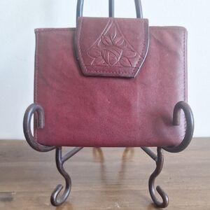 Vintage Rolfs Cowhide Wallet | Oxblood Leather Floral Embossed | Rare Key Slots